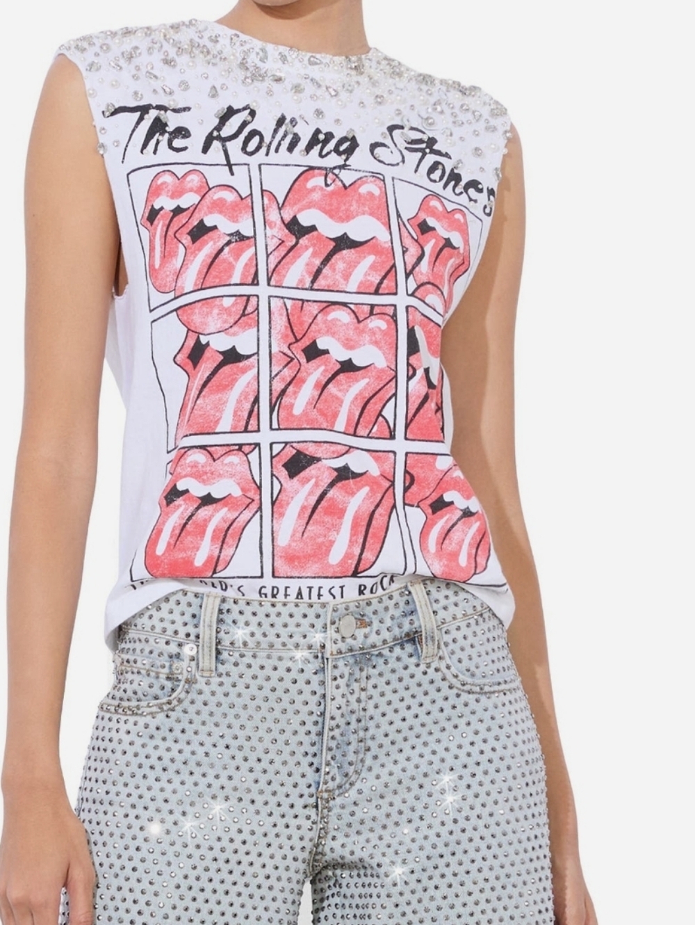 Alice & Olivia Mich Cryatal Detail Rolling Dton T-shirt